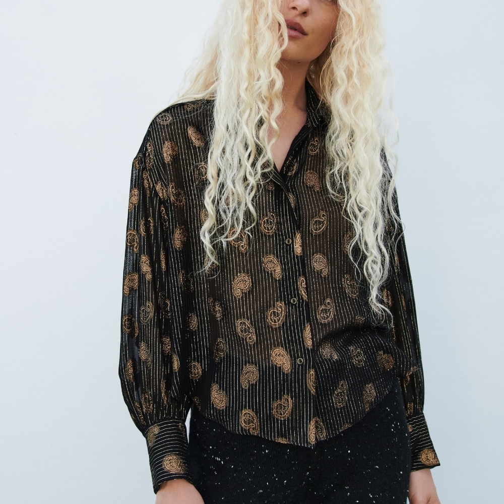 NWT ZARA VOLUMINOUS SHIMMER BLOUSE size S Perfect party blouse!!!!
